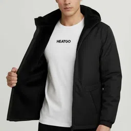 HEATGO FK-HEARTLINE BLACK JACKET-L Solid Men Wind Cheater image 4