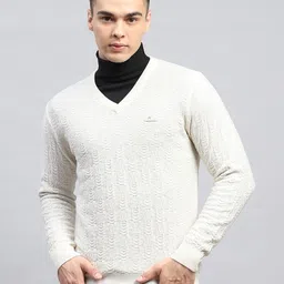 monte carlo Men Self Design V Neck White Sweater-picture-24
