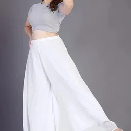 alyana Women Relaxed White Georgette Trousers-picture-23