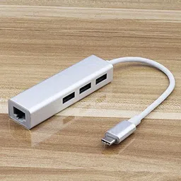 microware USB-C to Gigabit Ethernet USB A 3.0 Adapter Hub for USB C Type-C Thunderbolt 3 MacBook/MacBook Pro, Dell XPS 13, HP Spectre X2 and More (Silver Aluminum) USB-C to Gigabit Ethernet USB A 3.0 Adapter Hub for USB C Type-C USB Hub image 1