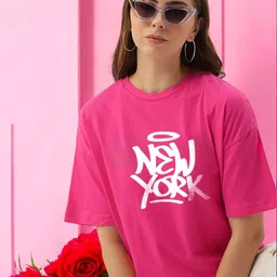 shonisha Women Typography Round Neck Pure Cotton Pink T-Shirt-picture-17