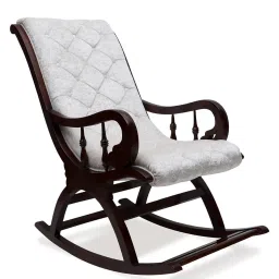 dzyn furnitures Touffy Teak Wood Rocking Chair in Beige Colour image 4