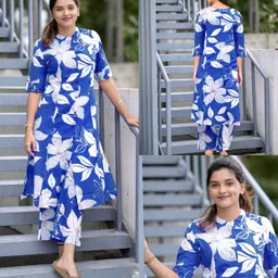 Women Cotton Blend Kurti Palazzo Set-image-64