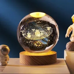 divine creations 3D Solar System Crystal Ball with Wooden LED Base - Ideal Decor for Home Night Lamp-picture-16