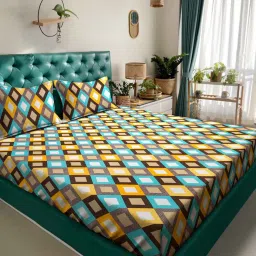 hosta homes Geometric 300 TC Polycotton King Size Flat Bed Sheet With 2 Pillow Covers image 1