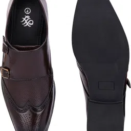 house of pataudi Men Brown Faux Leather Formal Slip On Monk Monk Strap For Men image 5