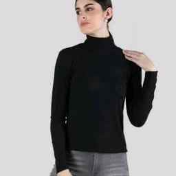 hoc Women Solid High Neck Black Sweater image 1