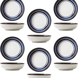 seenoz Ceramic Mixing Bowl Premium Ceramic Snack Bowl 9 cm Blue Lined Mini Serving Katori for Home &Kitchen-picture-28