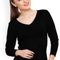 sundish Women Solid V Neck Reversible Cotton Blend Black T-Shirt-picture-14