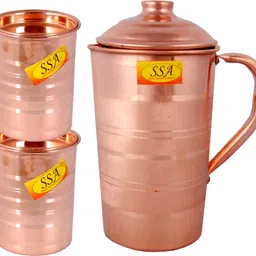 shivshakti arts Pure Copper Jug / Pitcher with 2 Glasses - Drinkware Set - Silver Touch Design - (Capacity = 1.5 - Liter) - 3 Pieces Set Jug Glass Set-picture-6