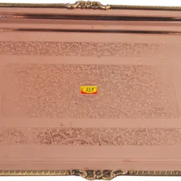 shivshakti arts Pure Copper Tray|Plate|Platter|Serving Tray-(Karvi Flower Eatching Design,)1 pc. Tray-picture-13