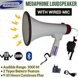 aimers Wired & Wireless Mic Bluetooth Megaphone with Recorder,USB &Memory Wired Megaphone Card Input for Record;Play;Siren;Music with Battery and Charger Indoor, Outdoor PA System-picture-22