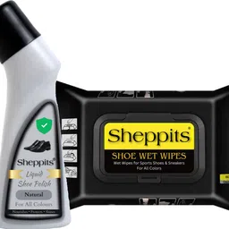 Sheppits Premium Liquid Shoe Polish (Natural) & Shoes Wet/Cleaning Wipes (Natural) Shoe Care Kit-image-4