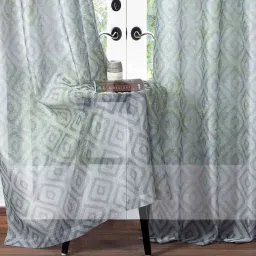 Grey Polyester Abstract 8 Ft Sheer Eyelet 2 Door Curtains By Deco Window image 4