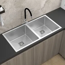 Kitchen Sink/Stainless Steel Double Bowl Sink/Handmade Kitchen Sink Multi-Functional Drying Rack, Hose Pipe and Square Coupling (32x18x9 Inches) Vessel Sink-image-79