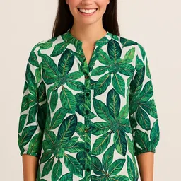 krishva creation Women Regular Fit Printed Mandarin Collar Casual Shirt-picture-15