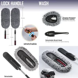 avira overseas 5 PCS car cleaning brush|Interior & Exterior| with Long Handle Brush car cloth Wet and Dry Duster Set image 2