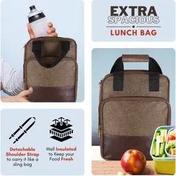 hvh world Khakhi-Chocolate Faux Leather & PVC with Detachable strap Tiffin bag HV-TB15 Lunch Bag image 4