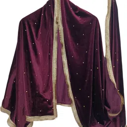 global dress Velvet Solid Maroon Women Dupatta image 4