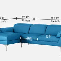 casacraft from pepperfry Honora Leatherette RHS Sectional Sofa in Blue Color image 2