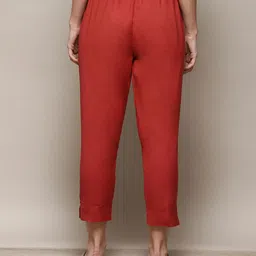 biba Women Regular Fit Red Cotton Blend Trousers image 2