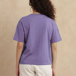 szn Women Printed Round Neck Polyester Purple T-Shirt image 2