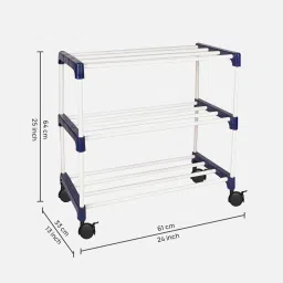 novatic Flint Fabric Shoe Rack with 3 Shelves in White and Blue Colour image 2