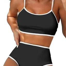 recent fashion Solid Women Bikini Black Swimsuit image 1