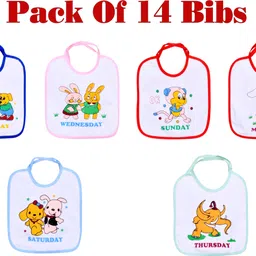 the little lookers 7 Day Bibs ,Cotton Baby Bibs Feeding and Drooling Bibs/Apron Soft Absorbent and Lower Waterproof Layer With Tying Robes(Pack of 14 bibs)-picture-14
