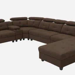woodsworth from pepperfry Impero Fabric Corner Sofa in Chestnut Brown Colour in C Shape image 4