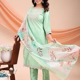 ayukta international Women Art Silk Kurti Pant Dupatta Set-picture-15