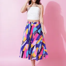 zwerlon Women Printed Pleated Multicolor Skirt-picture-26