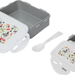 jaypee Nuter Butter Plastic Lunch Box with Spoon |Leakproof Tiffin box for school Kids 2 Containers Lunch Box image 4