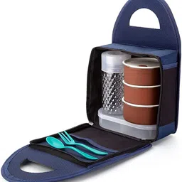 Premium 4 in 1 Steel Lunch Box 1 Plastic Bottle,2 Spoon,1 Casserole Set with Bag 3 Containers Lunch Box-image-19