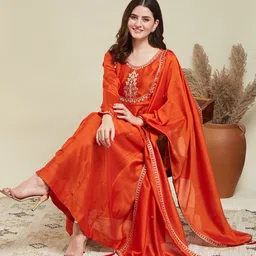 mokosh Women Silk Blend Kurta Pant Dupatta Set image 5