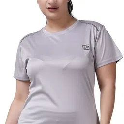 nd Women Solid Round Neck Polyester Silver T-Shirt-picture-19