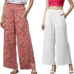 kwsh Pack of 2 Women Regular Fit Multicolor Crepe Trousers-picture-33