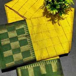 jbworld Self Design, Woven, Checkered Chettinadu Cotton Silk, Pure Silk Saree image 1