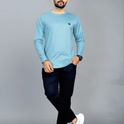 sti Men Printed Round Neck Polycotton Light Blue T-Shirt image 4
