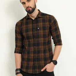 allwin paul Men Regular Fit Checkered Cut Away Collar Casual Shirt-picture-19