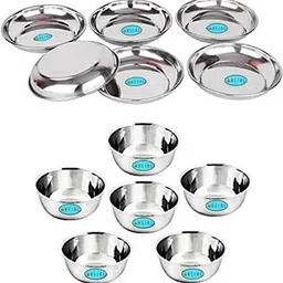 Set of 6 Bowls & 6 Plates, Stainless Steel Quarter Plate-image-0