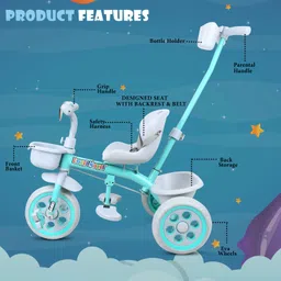 duggi muggi 1-5 Years Best Kids Tricycle with Parental Push Handle, with Cushioned Seat,Storage Basket and Safety Guardrail for Kids Tricycle image 2