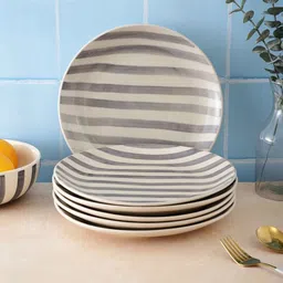 vareesha Crosswalk Grey Striped White Ceramic Dinner Plates (Set of 6) image 2