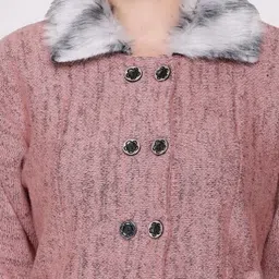 biwu women pure wool, solid 2 buton style, winter furr Self Design Coat For Women image 3