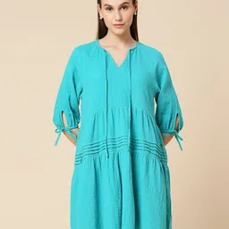 Chemistry Tie Up Neck Pure Cotton Nightdress-image-0