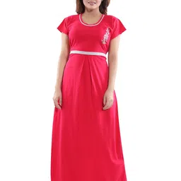 Fabme Round Neck Pure Cotton Maternity Maxi Nightdress-picture-14