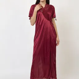 AVYAY 2 Pcs Satin Nightdress With Robe-picture-29