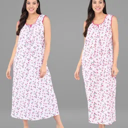 Shararat Pack Of 2 Women Pink Printed Maxi Nightdress-picture-41