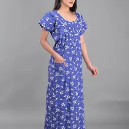 Apratim Women Blue Printed Pure Cotton Maxi Nightdress-image-13