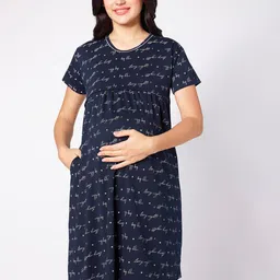 beebelle Navy Blue Typography Printed Maternity Nightdress-picture-32